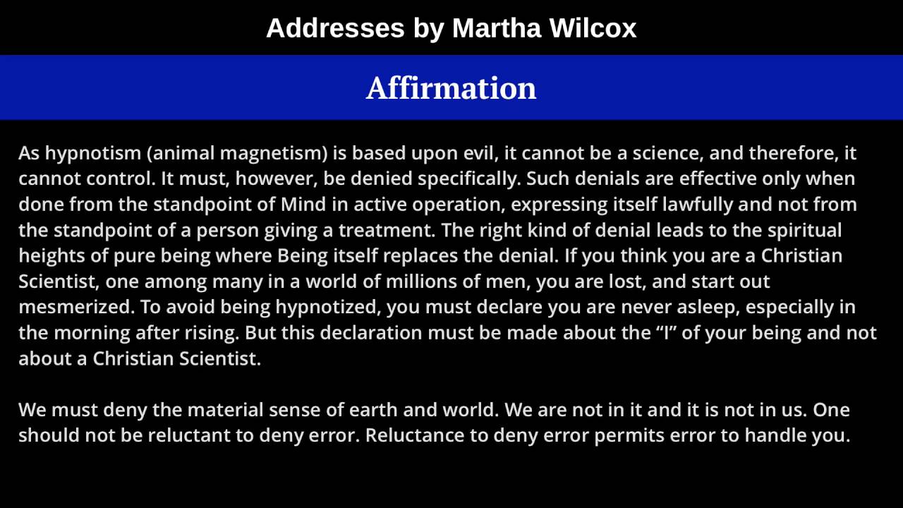 Affirmation, from Addresses by Martha Wilcox