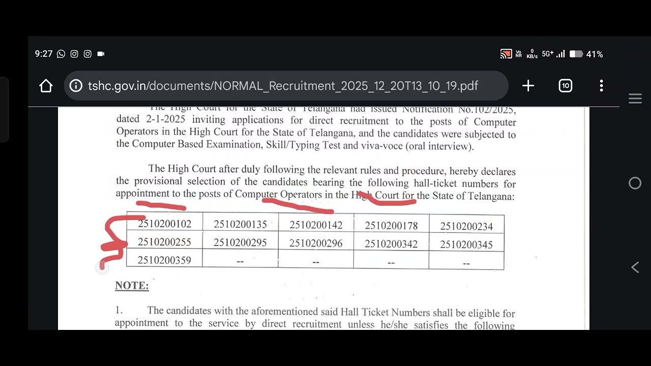 Ts high court results 2025 | Final selection list for the post  Computer operator | #tshighcourt 