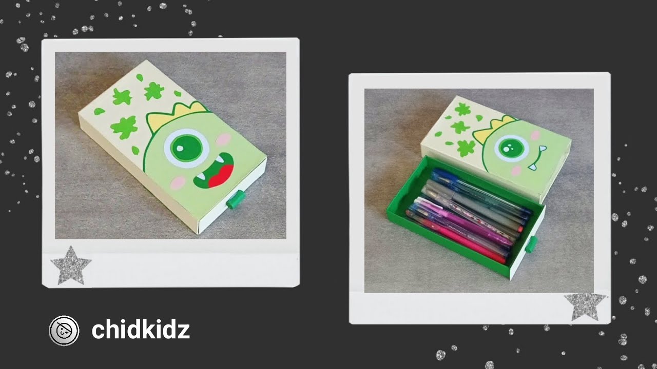 Cute Green Monster Pencil Case Cardboard [ 3 Minute Craft ]