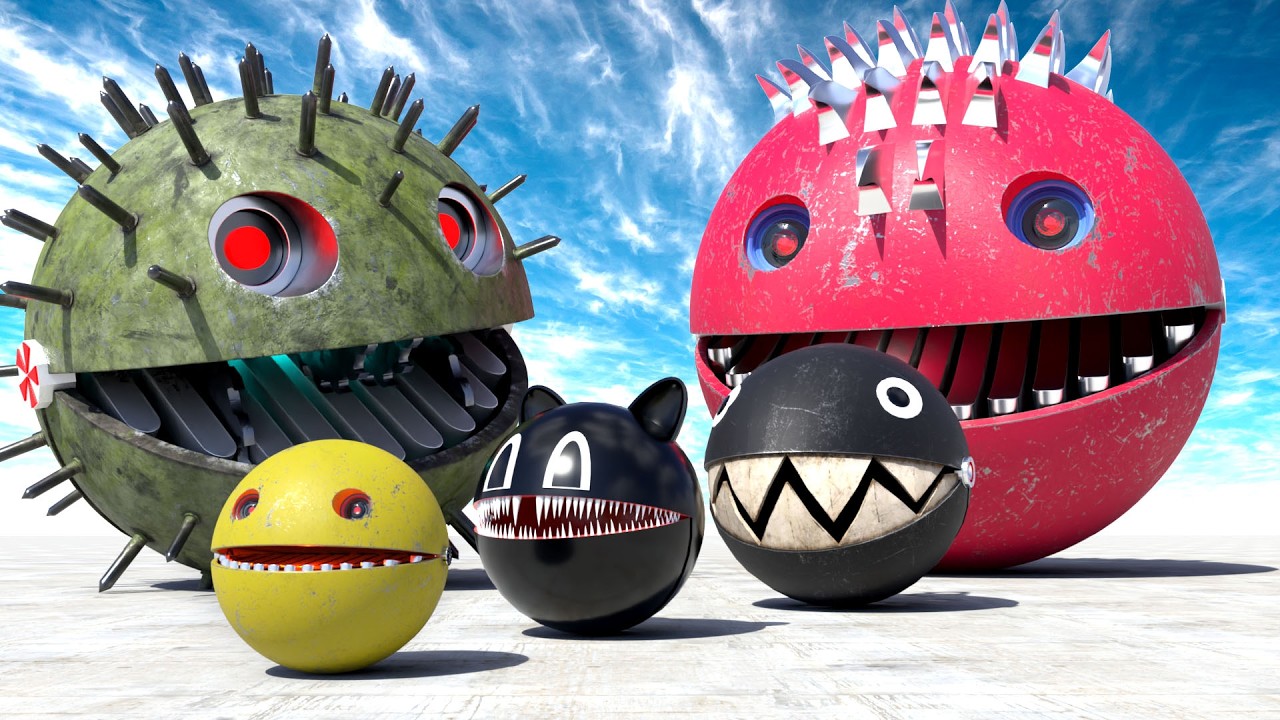 Pacman and Walking Robot Blade Escape the Volcano Titan in Ultimate Robot Maze Battle