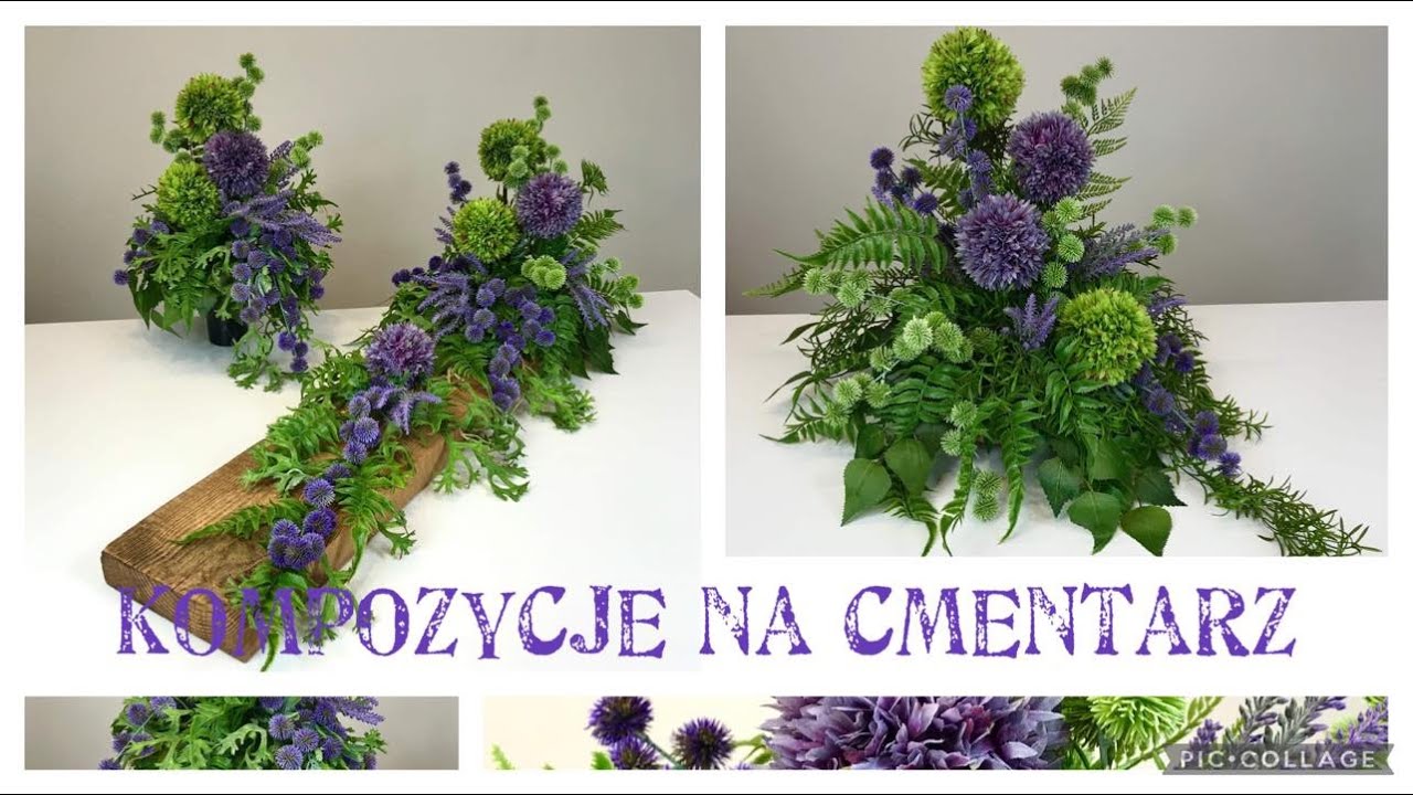 KOMPLET I KOMPOZYCJA NA CMENTARZ / 2 PROPOZYCJE W ZIELENI I FIOLECIE