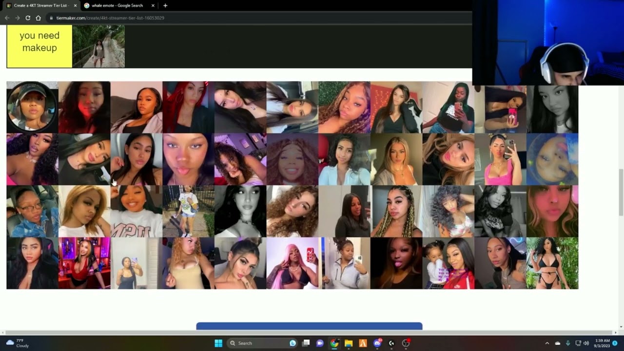 Tayy's tier list for the girls in the Twitch Community