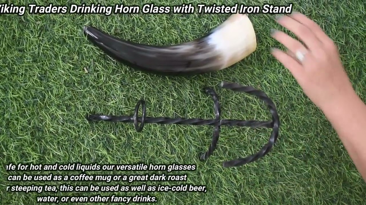 Viking Traders Viking Drinking Horn With Twisted Iron Stand.