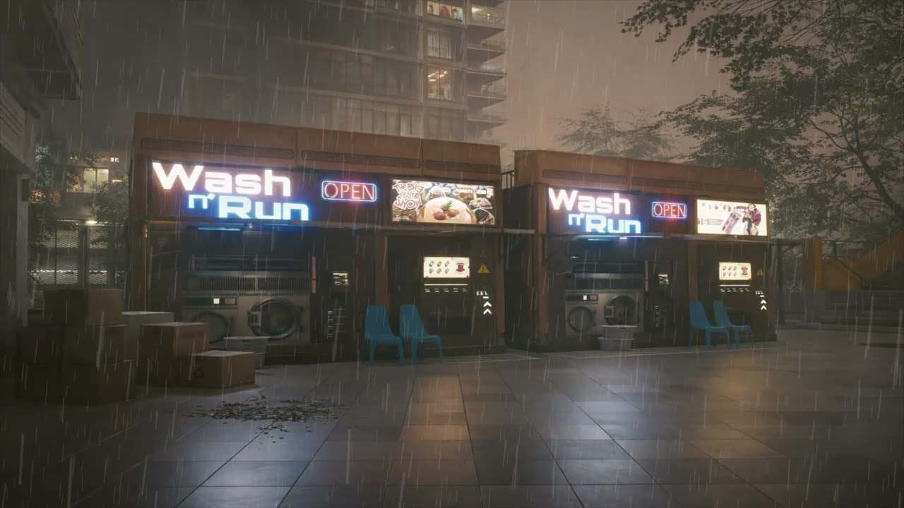 Studio Landen Cyberpunk 2077 Rain _ Laundry _Ambient for Study and Sleep