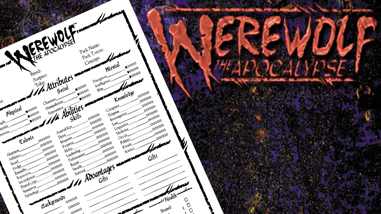 Character sheet: Werewolf: The Apocalypse