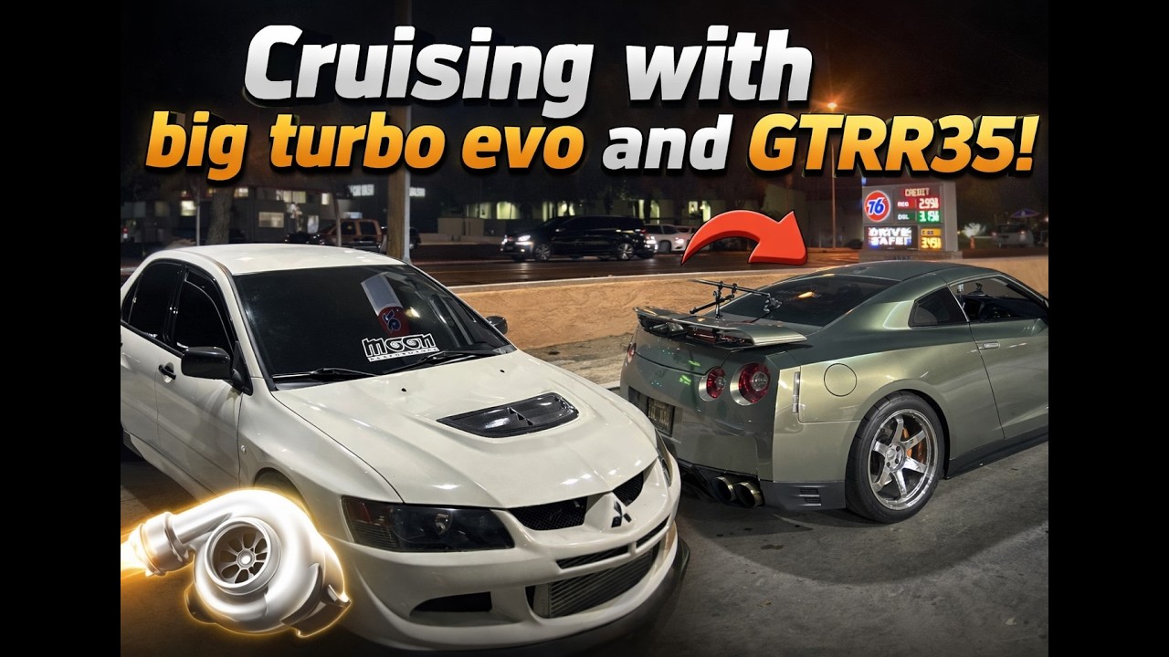 Cruising With Big Turbo Evo & GTRR35!