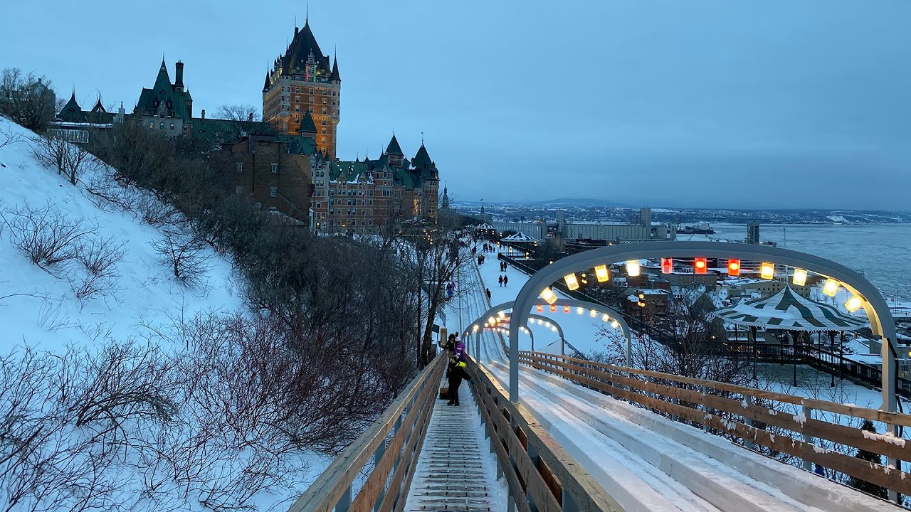 Giant Snow (Toboggan) Slide - Wooden Sled - Le Château Frontenac - Quebec City.