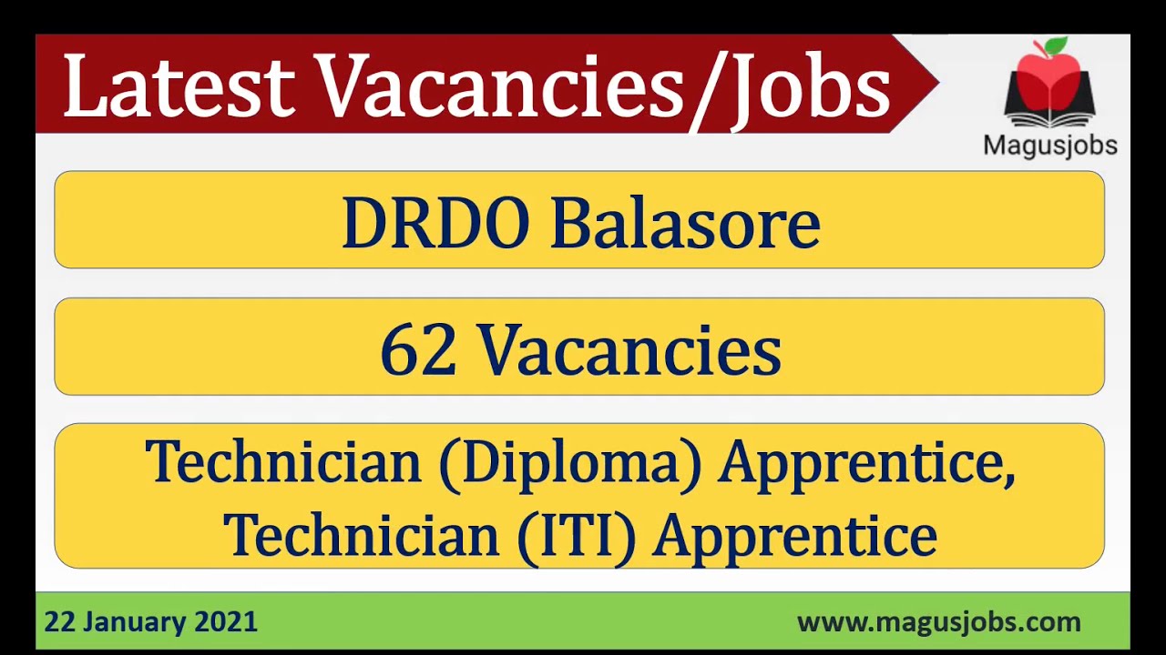 DRDO Balasore | Technician (Diploma, ITI) Apprentice | 62 Vacancies | Recruitment 2021
