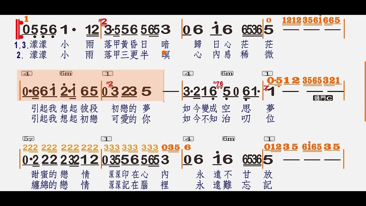 『伴奏』動態簡譜-夜雨思情-Bb