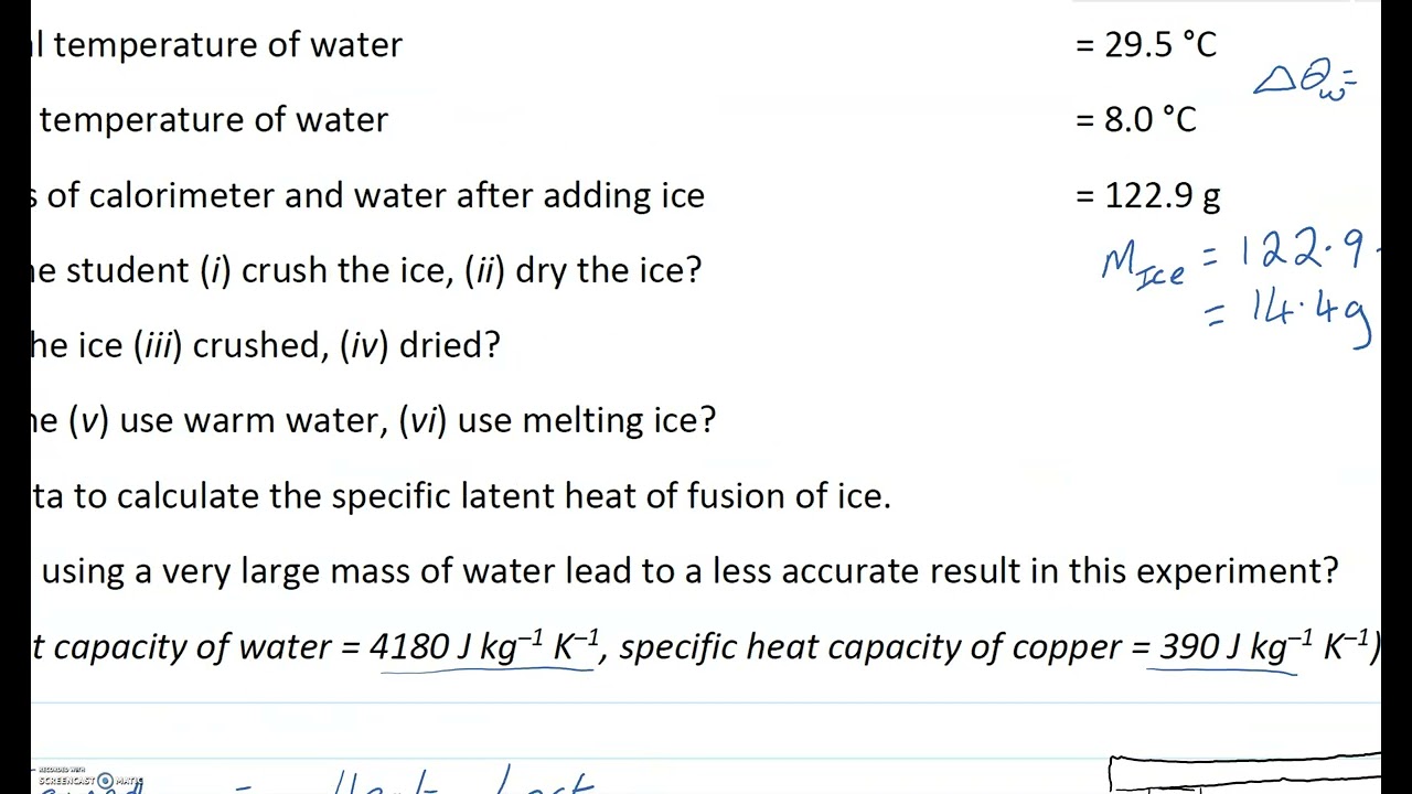 Latent heat of fusion Leaving Cert 2019 example question