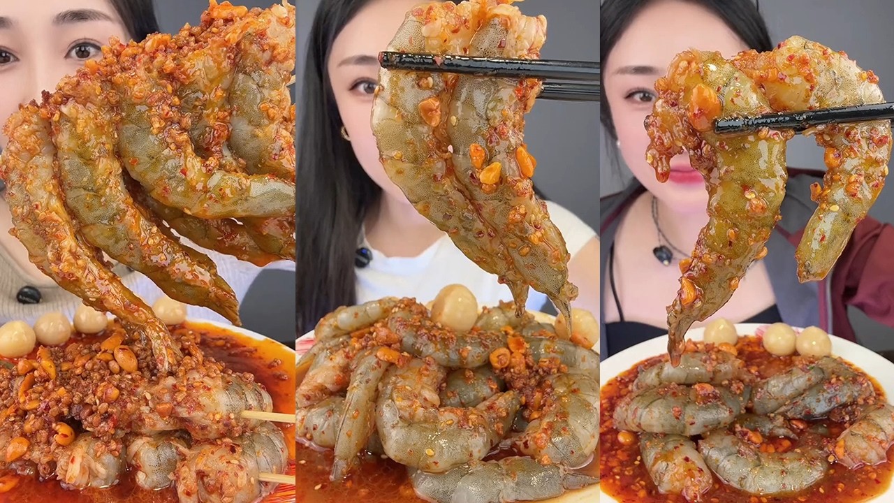 【Yummy】Spicy Shrimp🦐🧄🥜🍋🌶#mukbang#asmr#Seafood