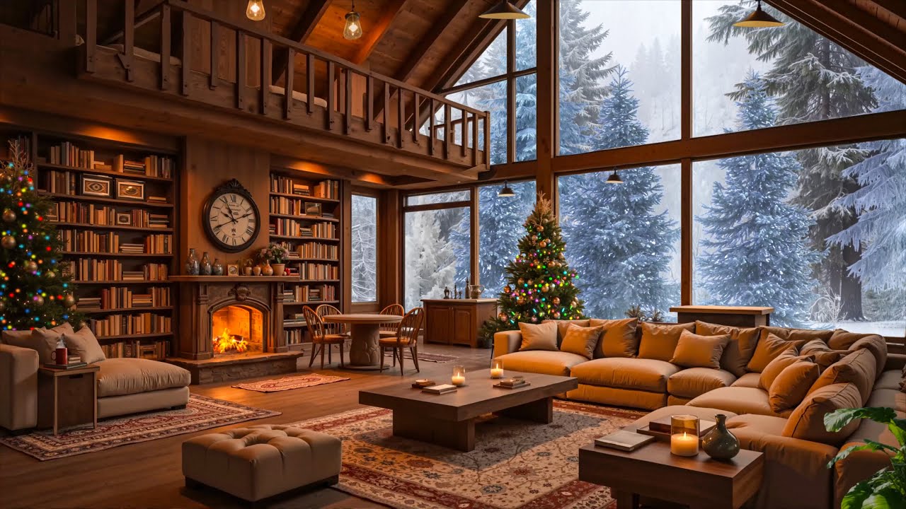 Relaxing Christmas Music and Cozy Crackling Fireplace Ambience