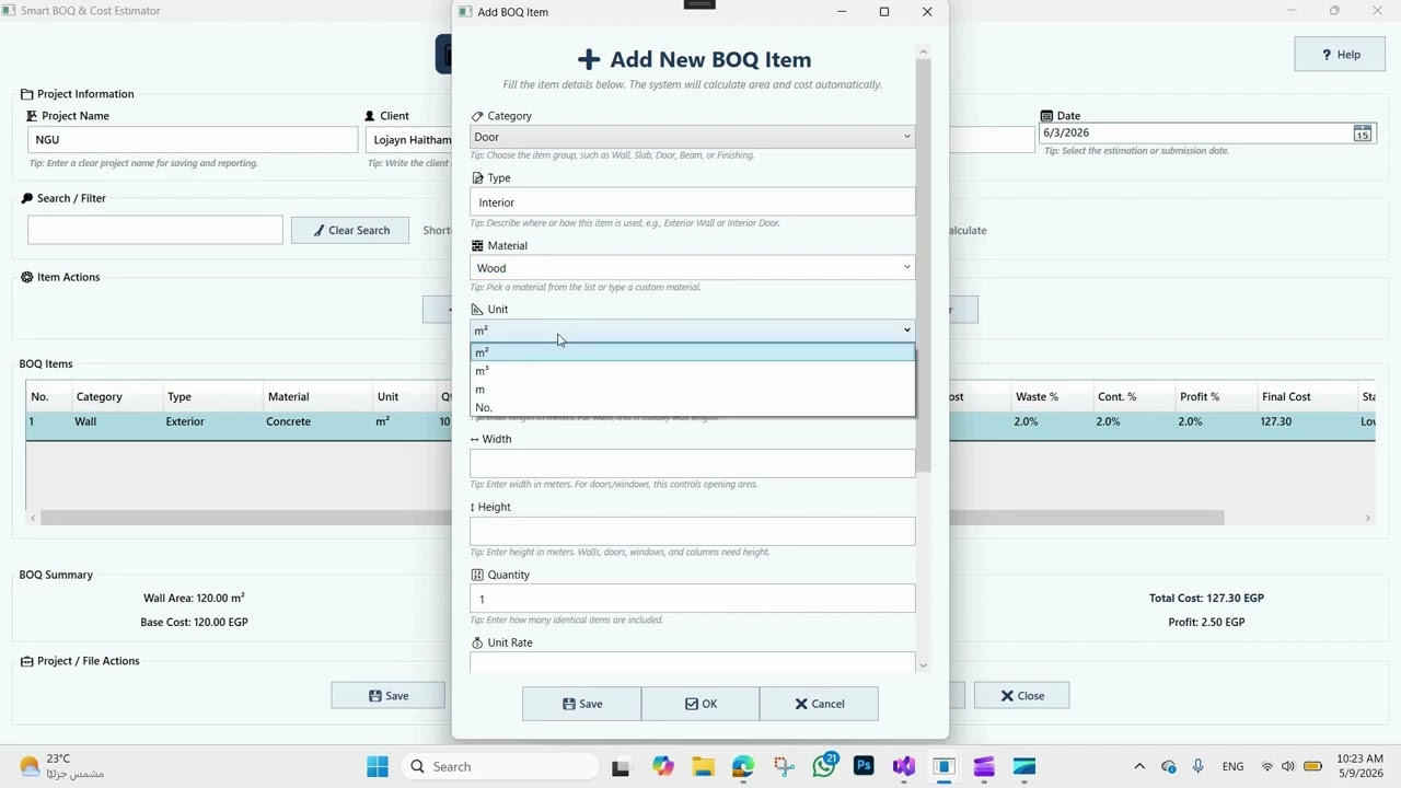 Smart BOQ & Cost Estimator WPF