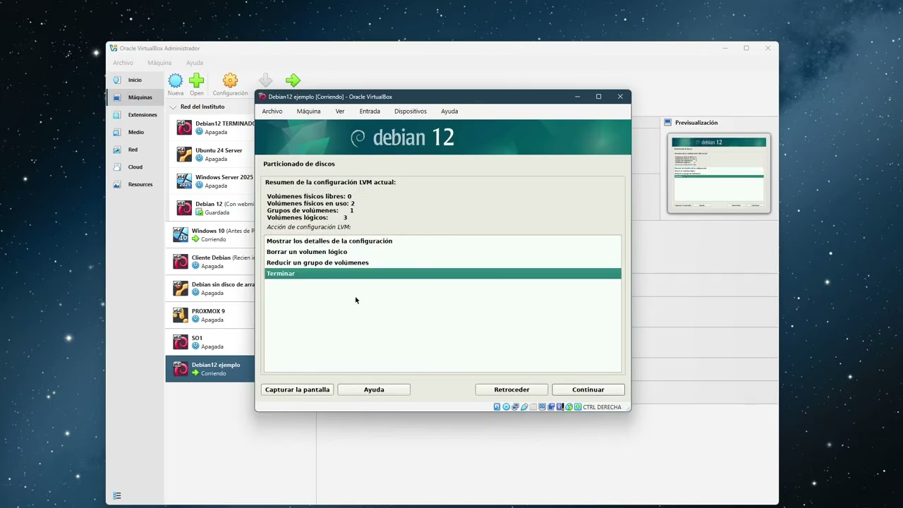 Debian - Instalación desde 0 en VirtualBox - Dos discos duros con LVM y red con dos tarjetas