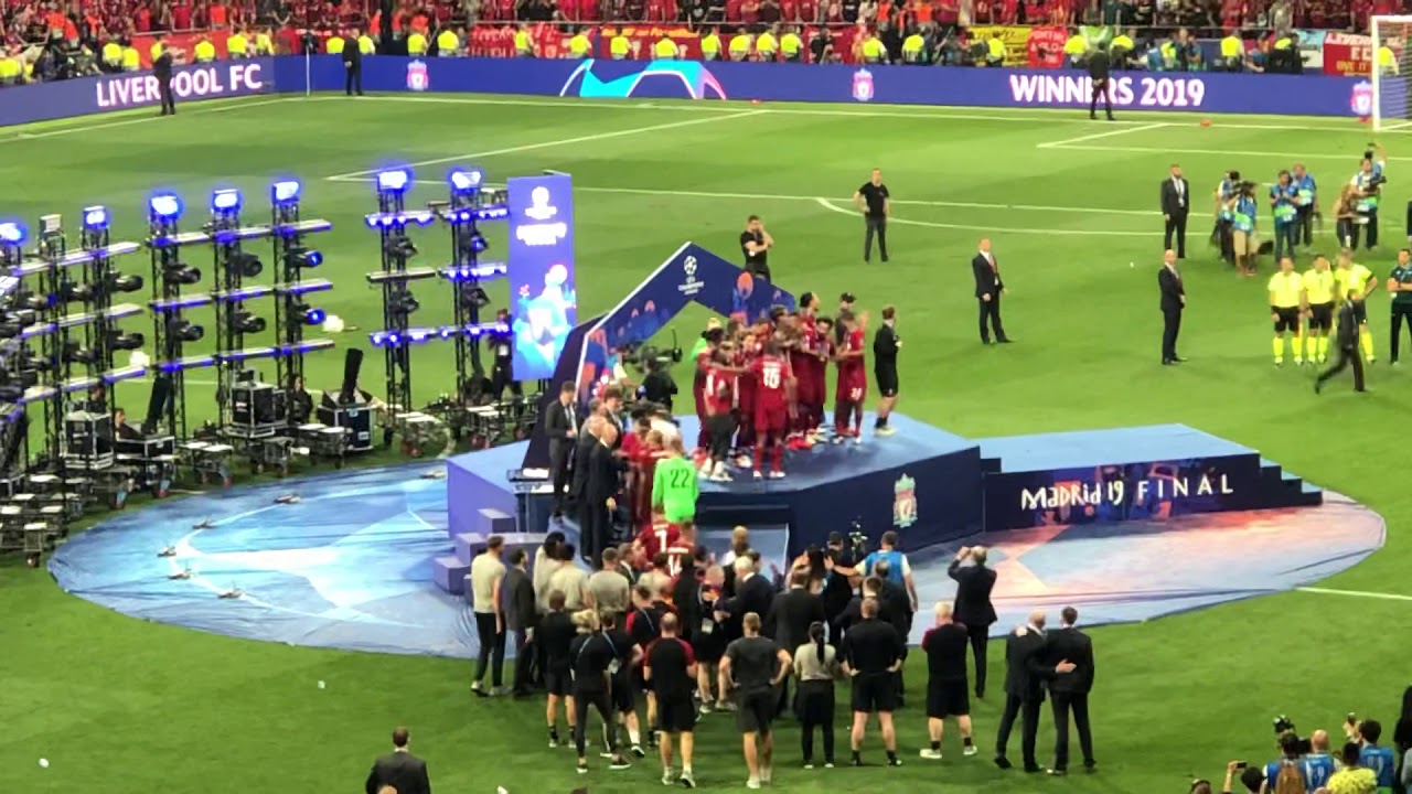 2019 UEFA Champions League trophy presentation to Liverpool FC followed by YNWA