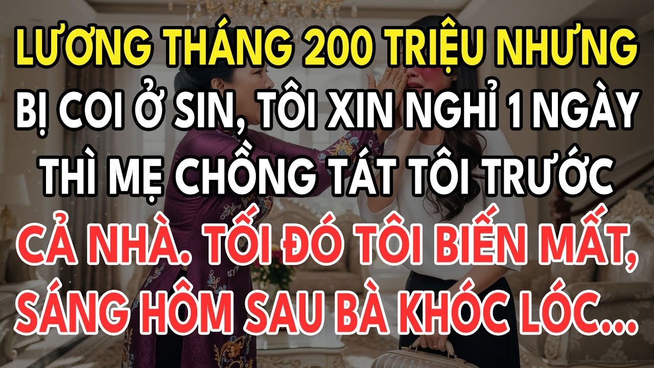 Lương Tháng Hai Trăm Triệu Nhưng Bị Coi Như Ô Sin, Tôi Xin Nghỉ Một Ngày Thì Mẹ Chồng Tát Tôi Trước