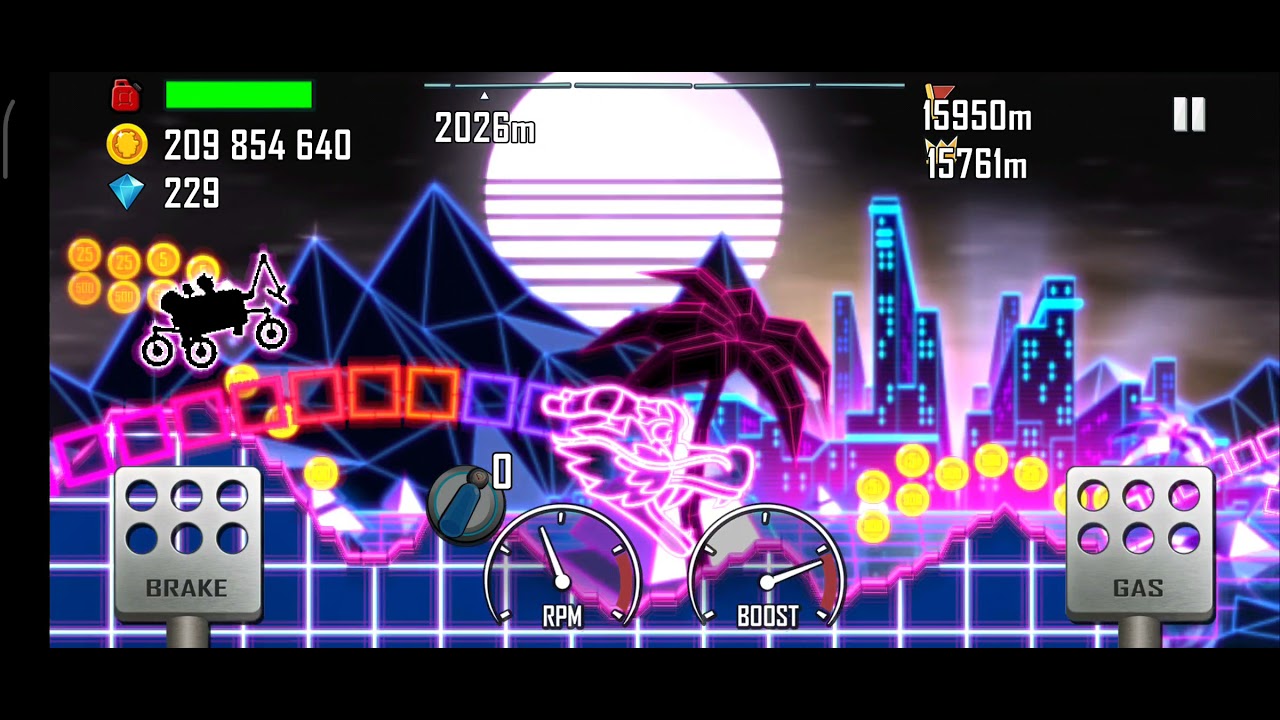 Hill climb racing neon dragon driving moonlander