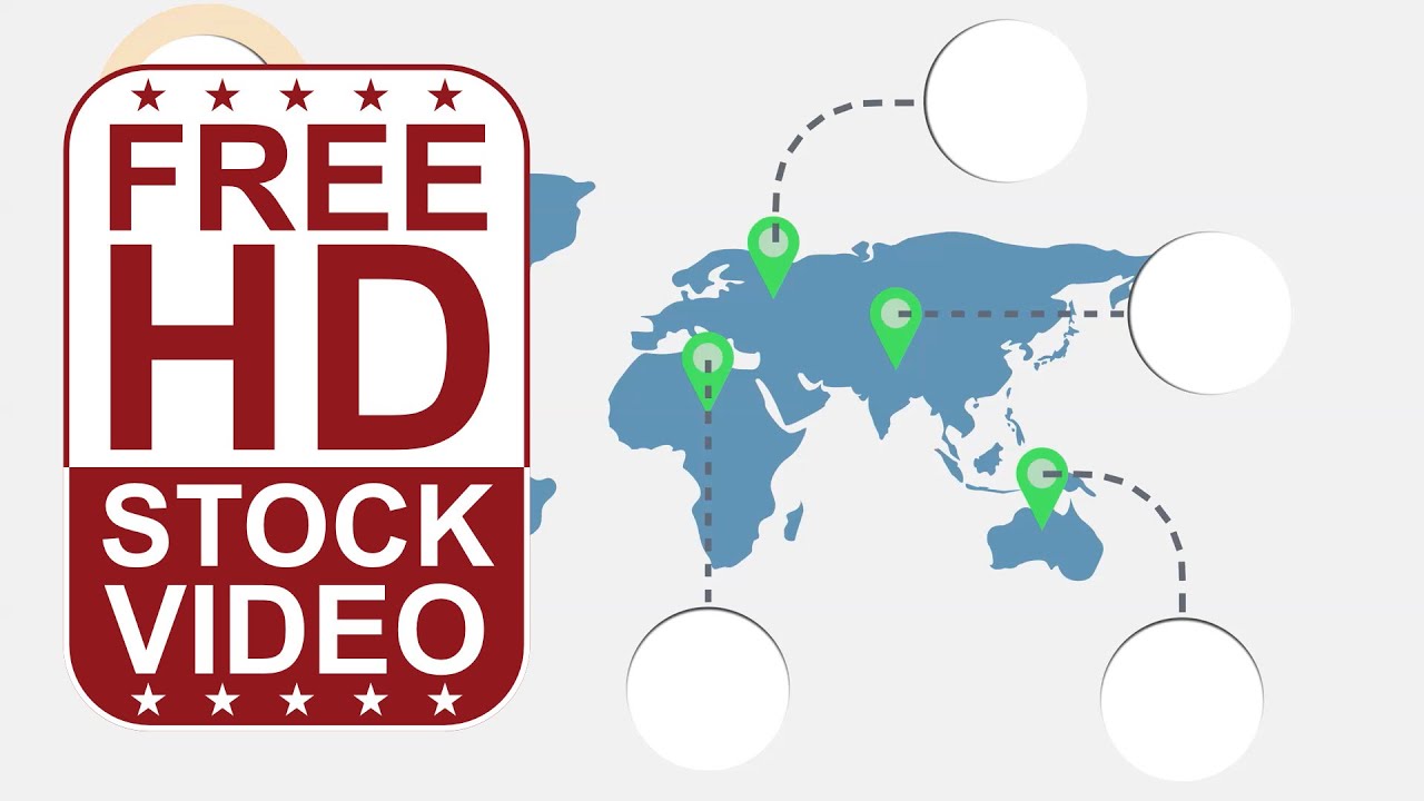 Free Stock Videos &ndash; infographic design motion graphics world map with circular labels appearing 2D
