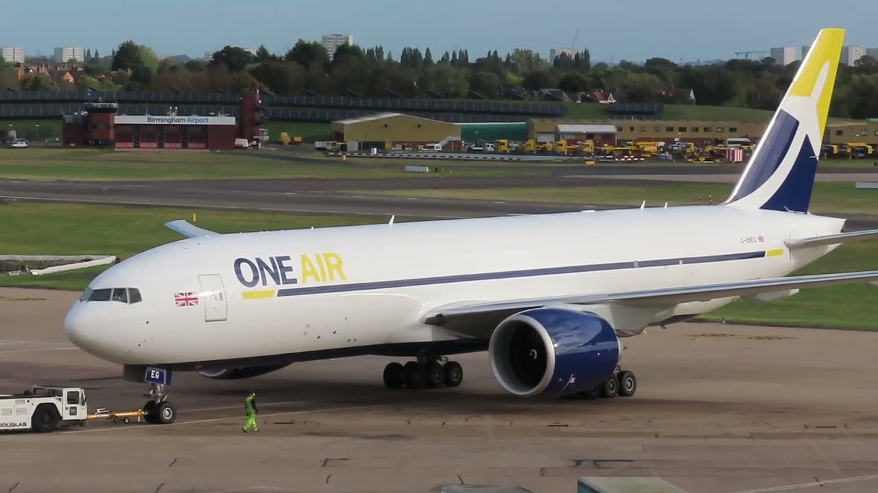 ONE AIR BOEING 777 FREIGHTER G-ONEG DEPARTING BIRMINGHAM AIRPORT 21/09/25