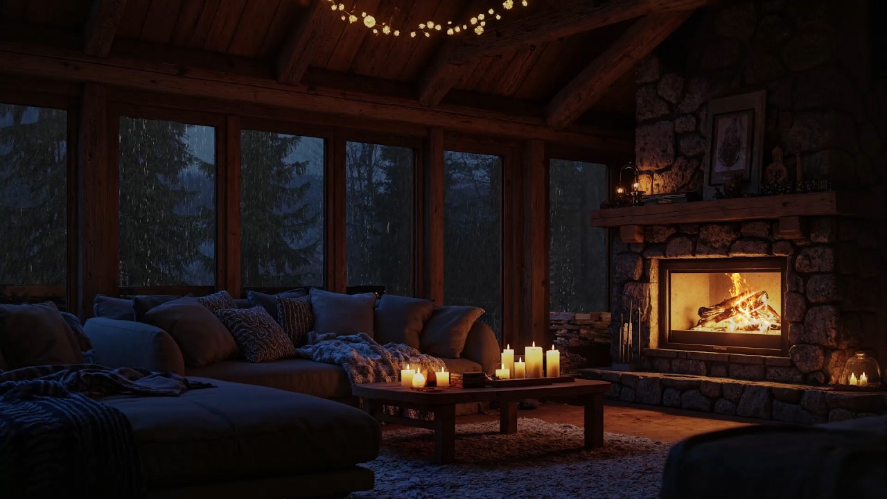 Heavy Rain Sounds & Cozy Fireplace Cabin 🌧️ Relaxing Rain for Sleep, Study & Stress Relief