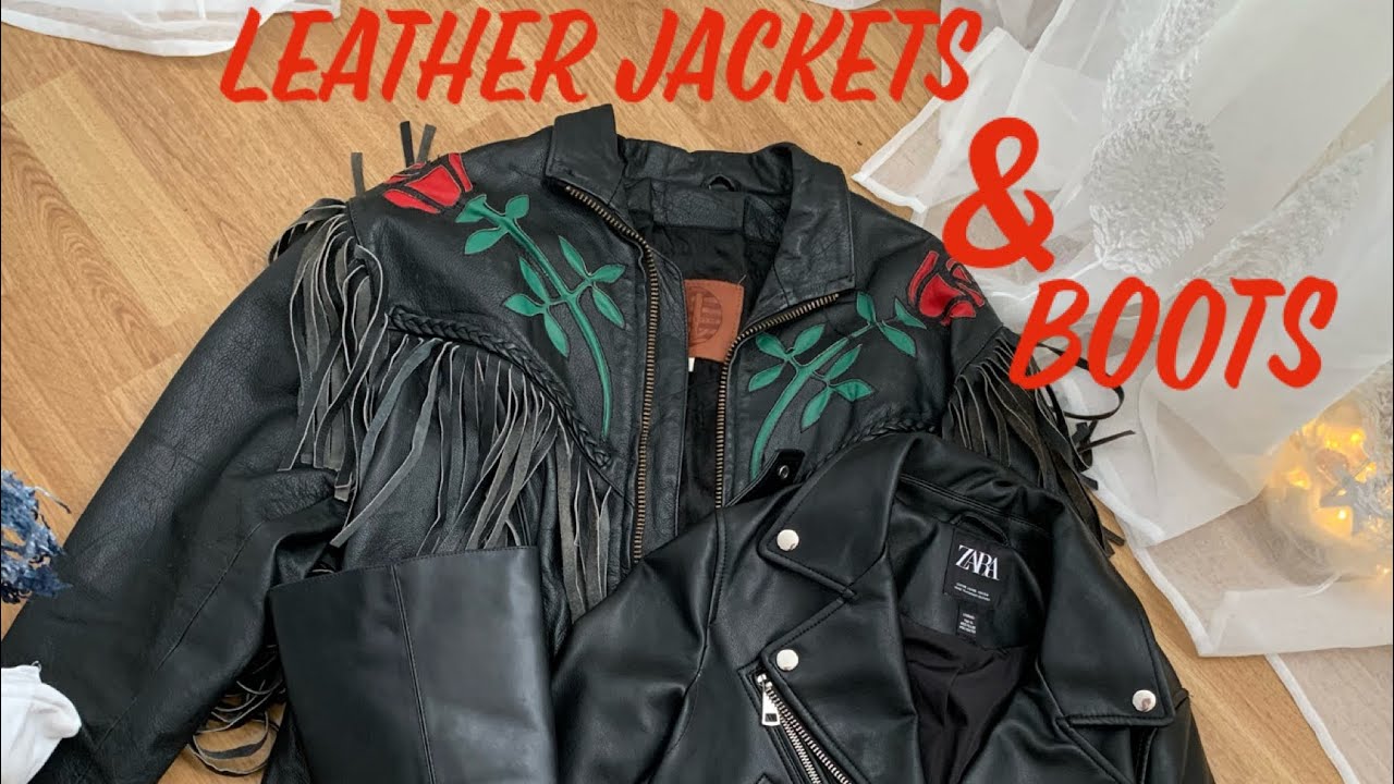 ASMR| 👢Leather Jackets And Boots Try On 👢(leather sounds, zippers etc.)