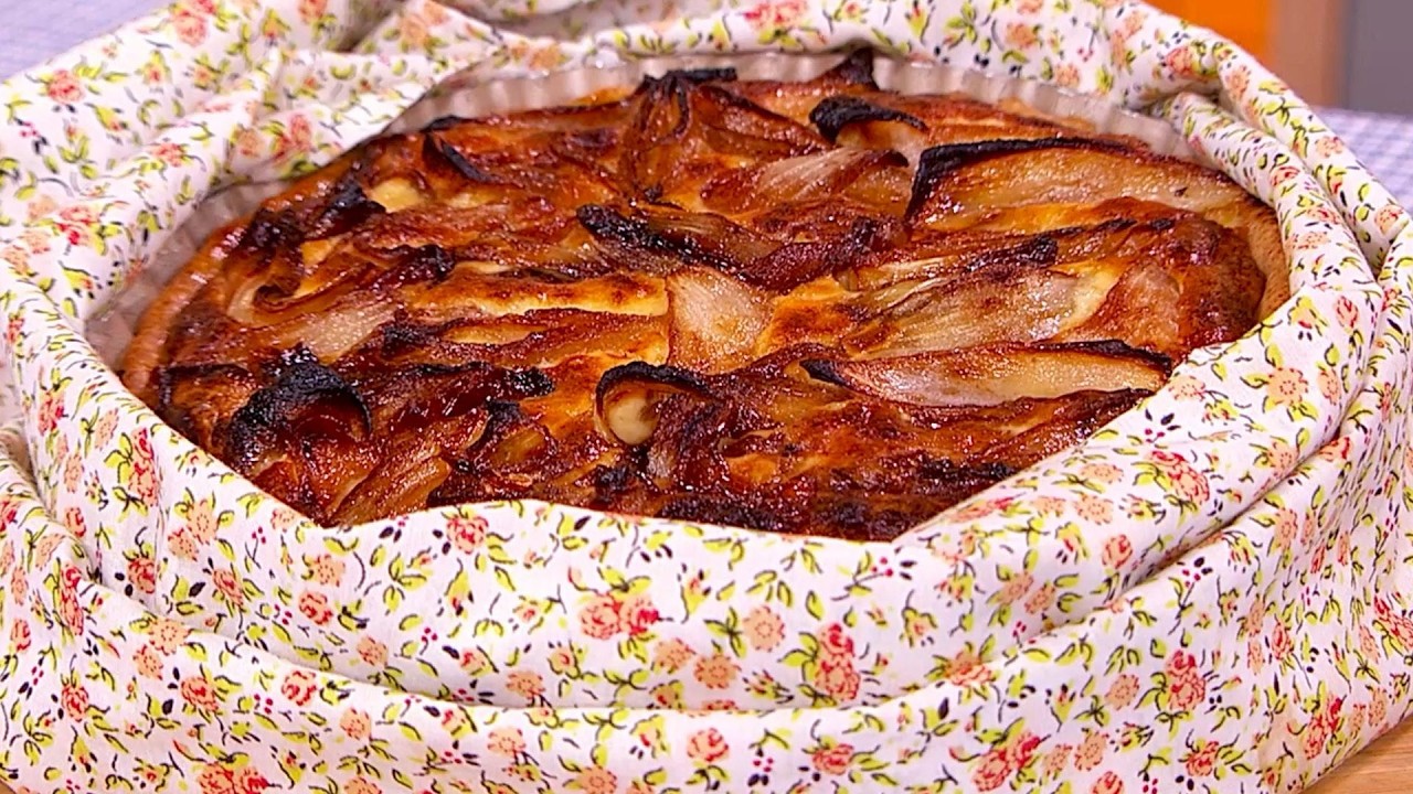 Tarta de Jam&oacute;n y queso con cebollas caramelizadas