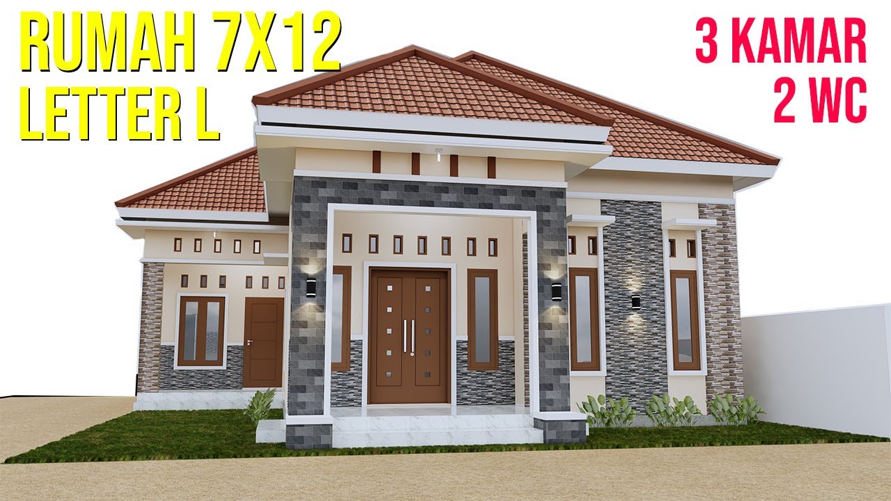 Desain rumah minimalis modern denah 7x12m leter L 3 kamar tidur 1 lantai Terbaru 2025