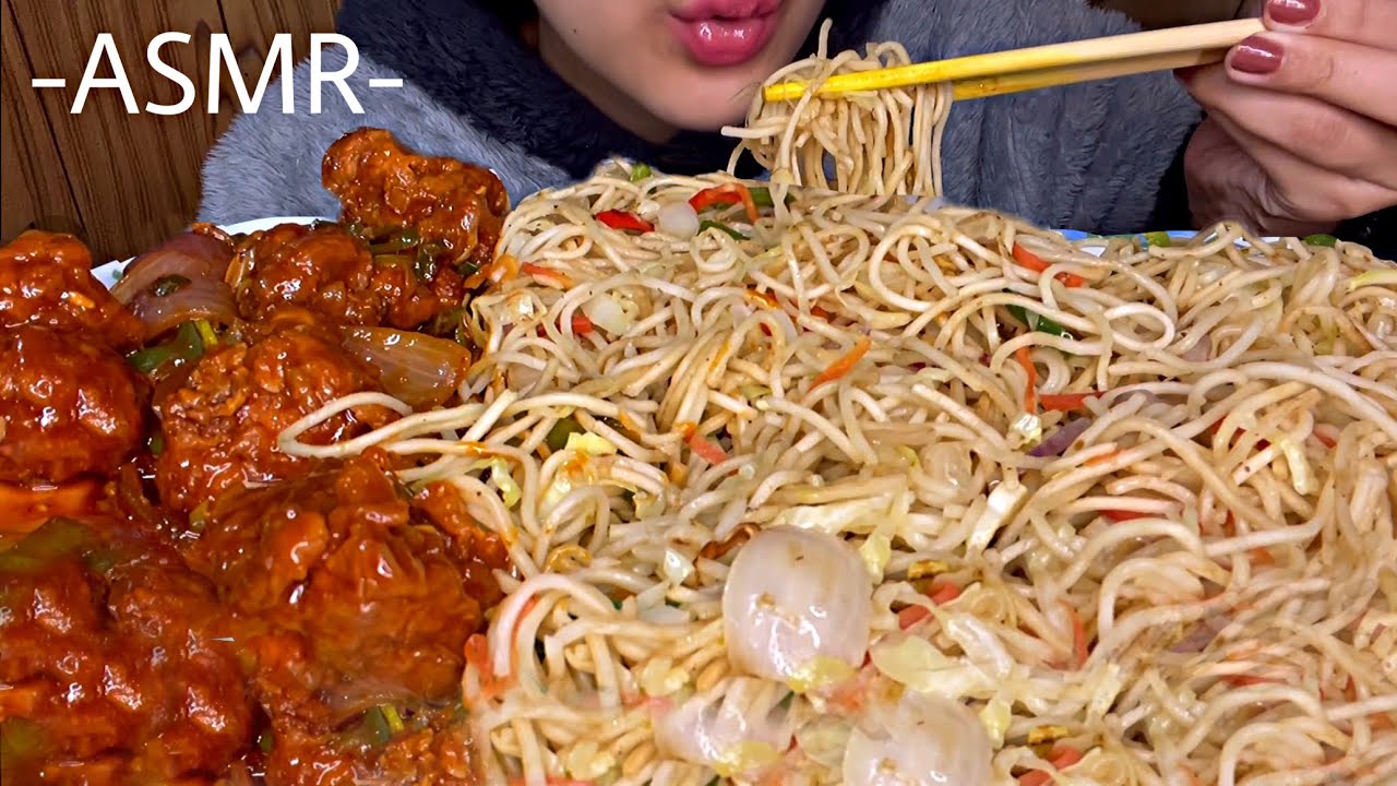 EATING VEGETABLE NOODLES WITH DRY CHILLI CHICKEN |ASMR EATING SHOW