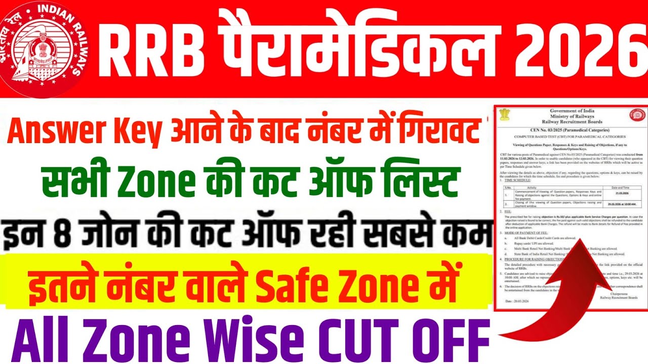 RRB PARAMEDICAL CUT OFF 2026🔥SAFE SCORE FOR DV | ALL ZONE WISE CUT OFF LIST 2026#rrbparamedical #rrb