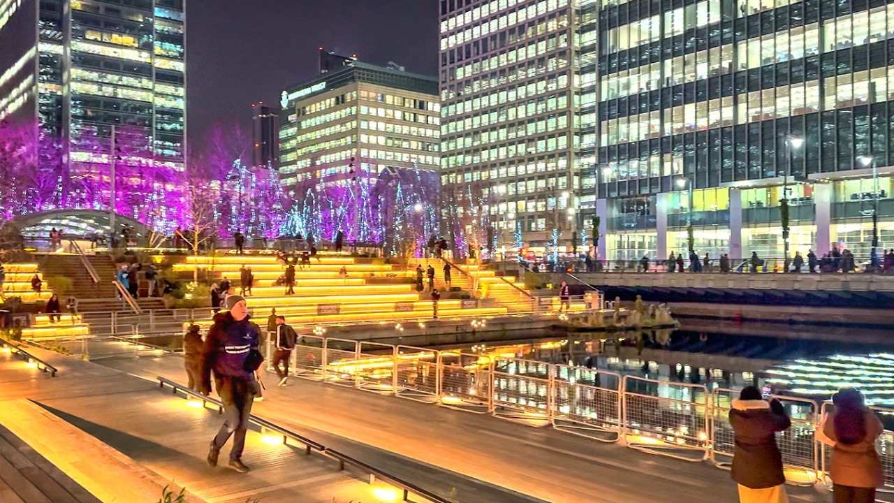 London Winter Lights 2025 | Canary Wharf Winter Lights Festival, London Night Walk | 4K HDR
