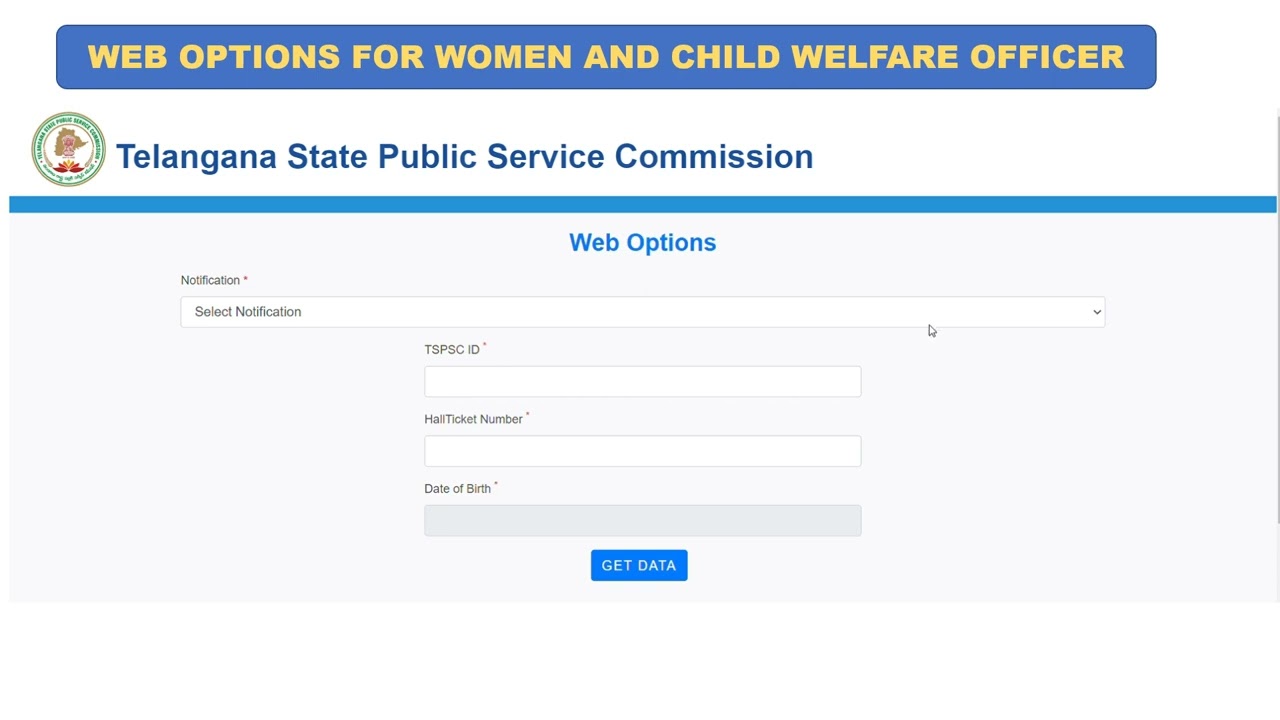 TSPSC UPDATE WEB OPTIONS WOMEN CHILD WELFARE OFFICER IN WOMEN DEVELOPMENT CHILD WELFARE DEPARTMENT