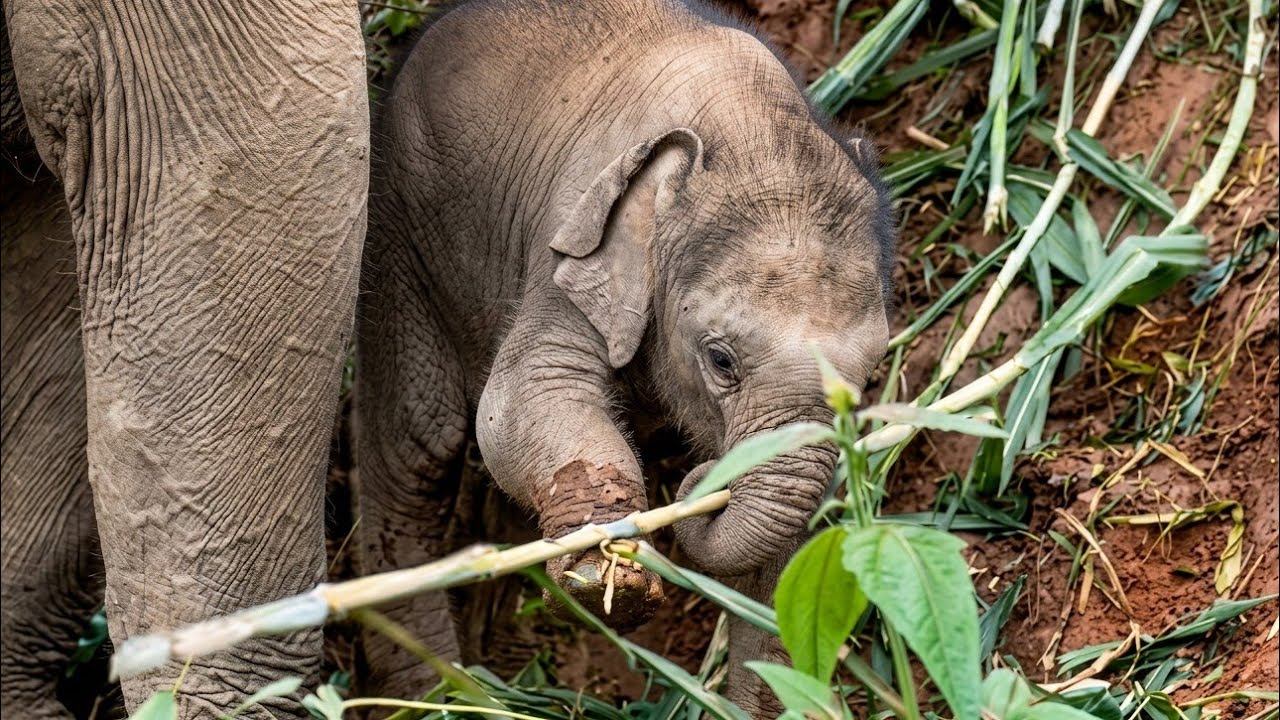 Watch This Baby Elephant Realize Mom's Food Isn't a Toy!