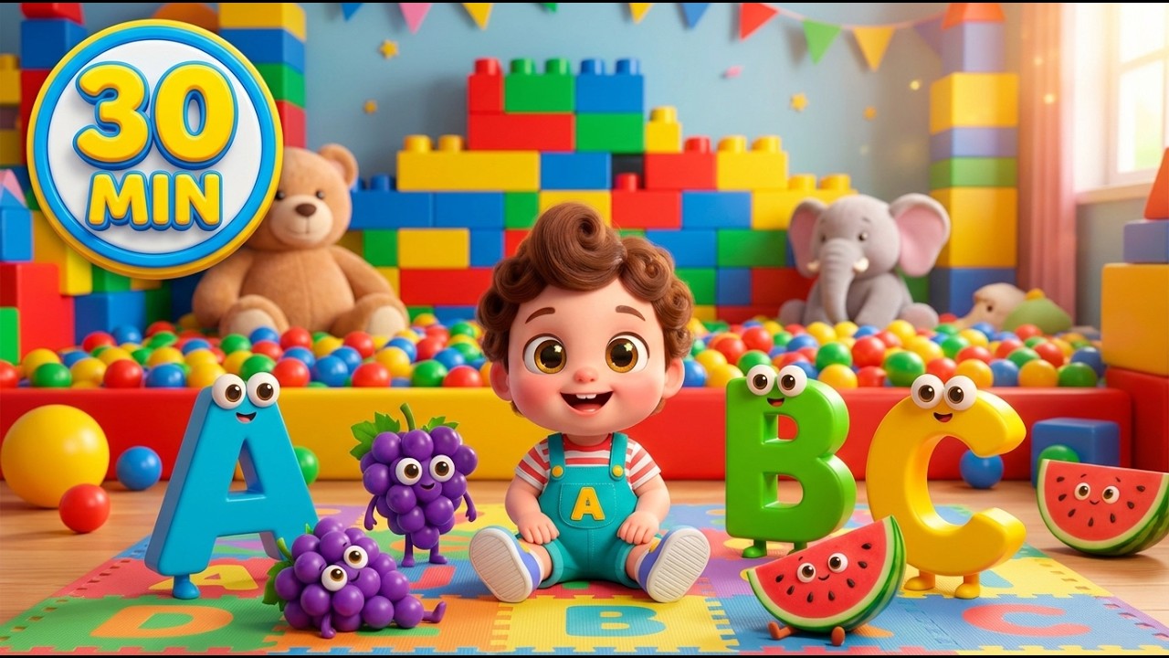 ABC Fruits & Vehicles Learning for Kids | A to Z Alphabet Song | 30 Minutes