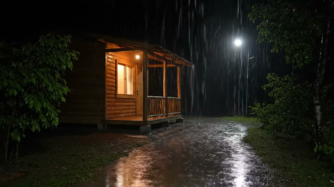 Relaxation Rain Sound at Night on Cabin for Sleeping and Insomnia