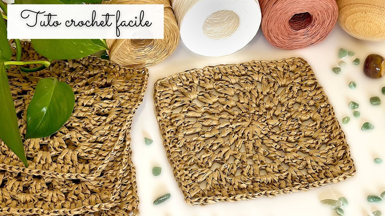 Comment faire un carré au crochet ✨ Tuto crochet facile gratuit débutant ⭐️ Toutes tailles Raphia