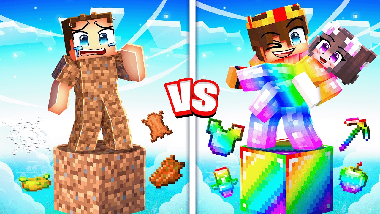 Eine NOOB DIRT vs RAINBOW PRO ONE BLOCK FAMILIE haben in Minecraft!