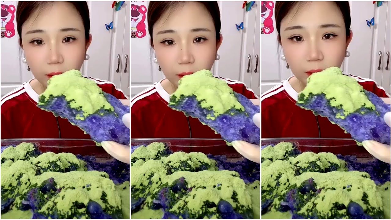ASMR ICE EATING with MATCHA and MILK POWDER
