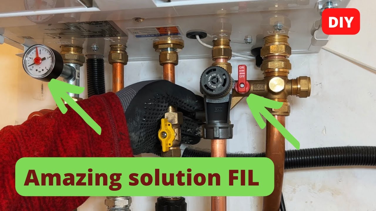 A Plumber shows how to connect a filling-inlet combination to a central heating boiler