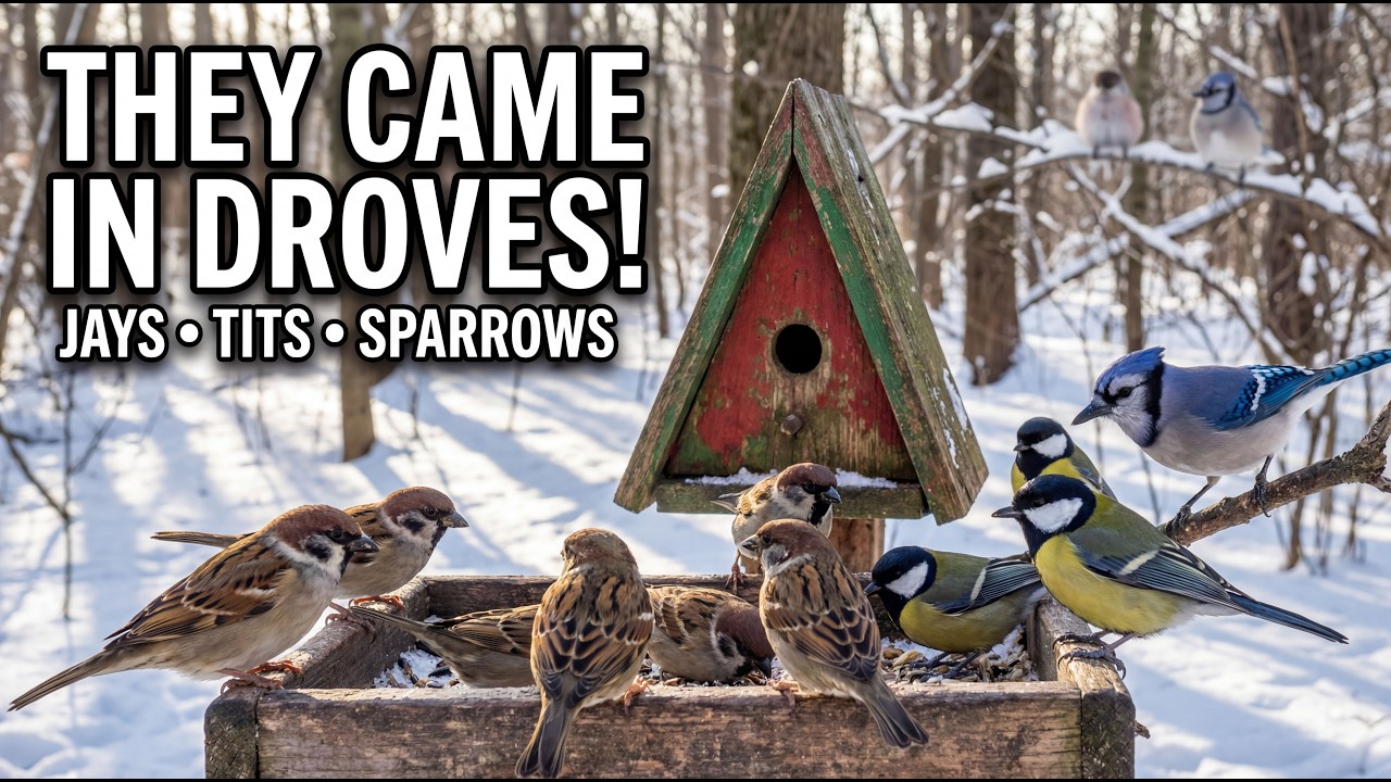 Snowy Bird Feeder Party ❄️ Sparrows & Great Tits | Real Nature Sounds Cat TV