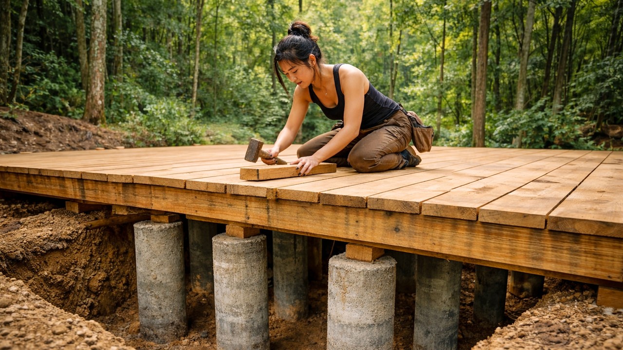 60 Days Building a Wooden House Alone – Girl’s Smart Design with Wooden Floor