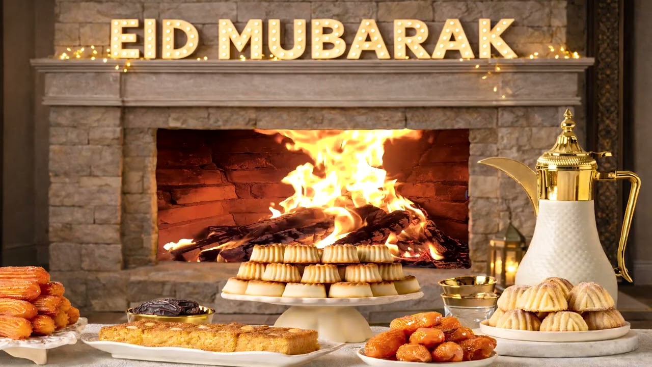 Eid Mubarak screensaver | calm Fireplace for EID | أجواء العيد الدافئة مع صوت الحطب