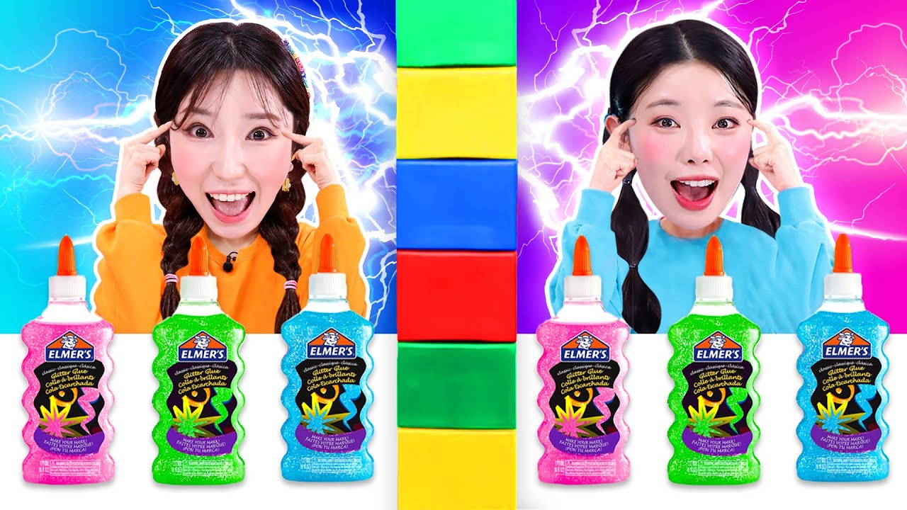 찌릿찌릿⚡텔레파시 챌린지로 슬라임을 만들어요!ㅣTwin Telepathy Slime Challenge Boni vs Yuri!