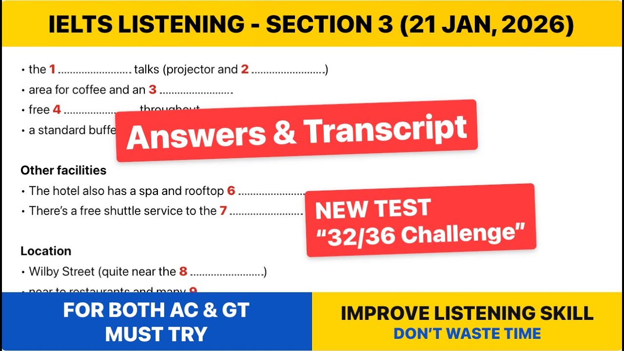 IELTS Listening 2026 – Раздел 3 | С ответами и транскриптом (21 января 2026 г.)