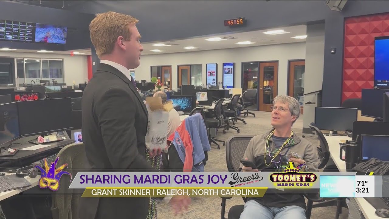 Grant Skinner receives his 'Mardi Gras Care Package'