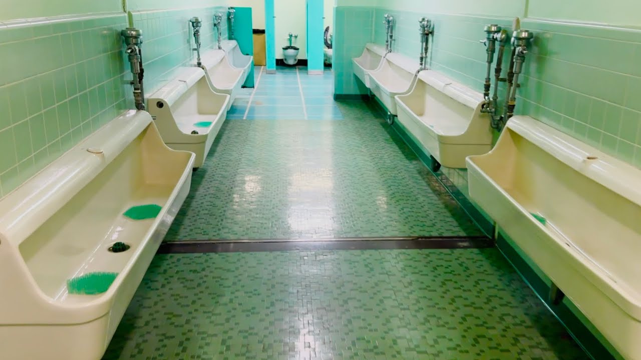 Vintage Men’s Restroom Tour | Trough Urinal & Toilet Flush | Santa Anita Park, Arcadia, California