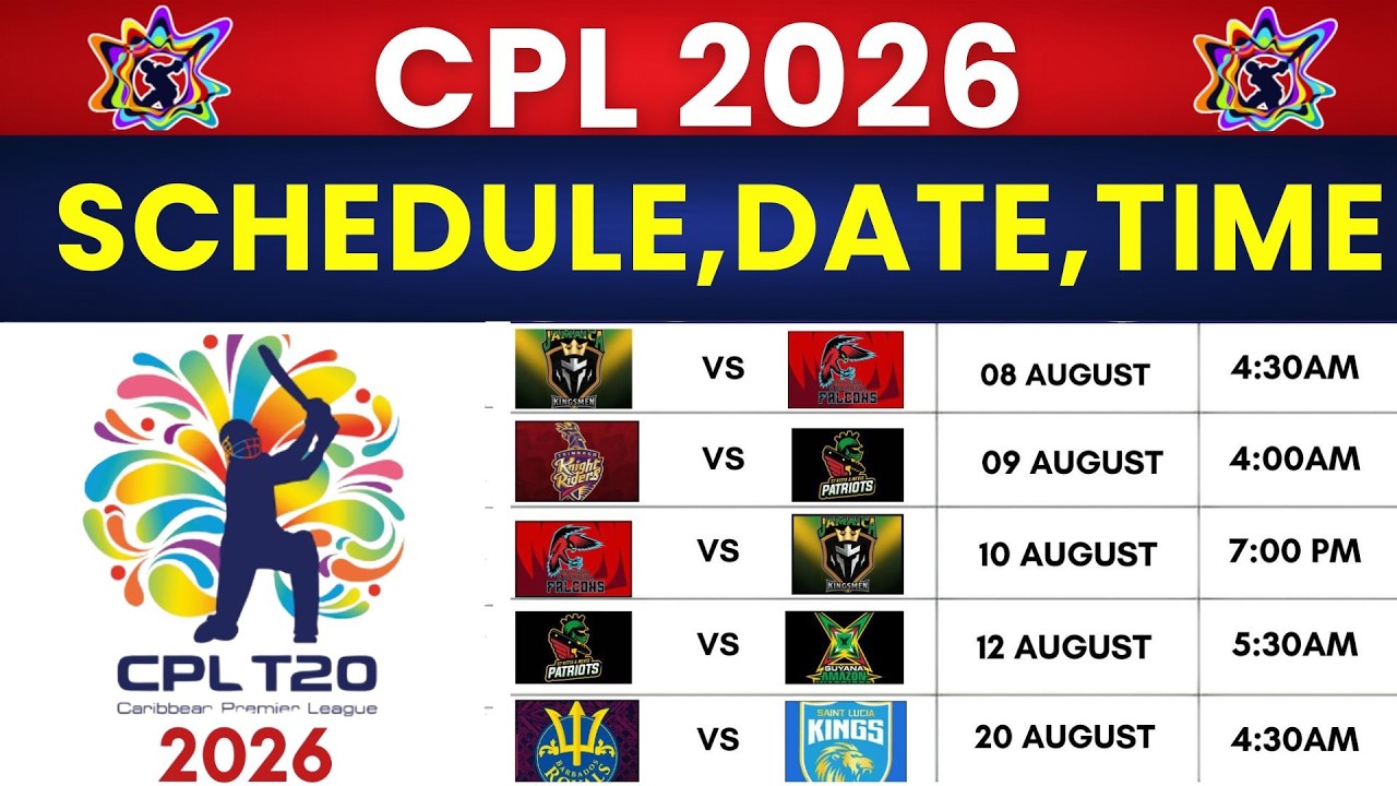 CPL 2026 Full Schedule | All Match Dates, Teams & Fixtures |Caribbean Premier League 2026 | CPL Live