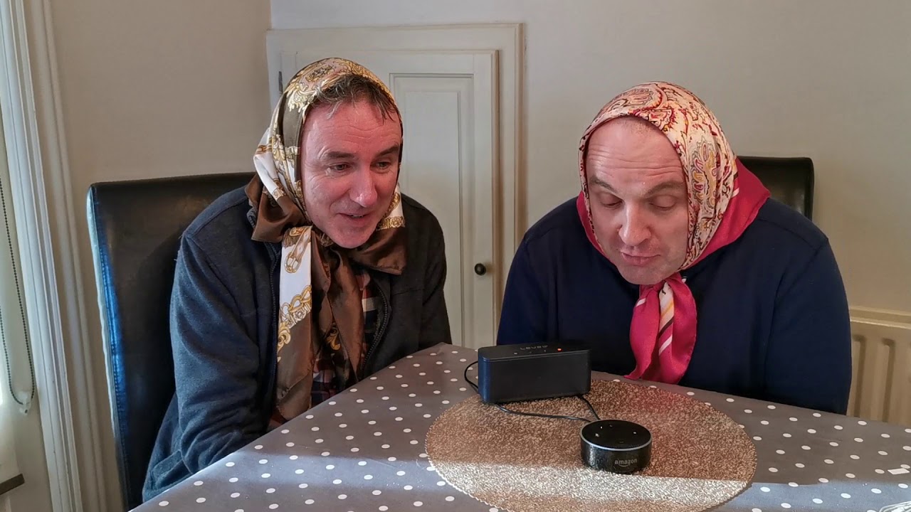 Irish comedy sketch. Mary and Mary talking to Alexa. Hubcap Theatre, makers of Irish comedy.