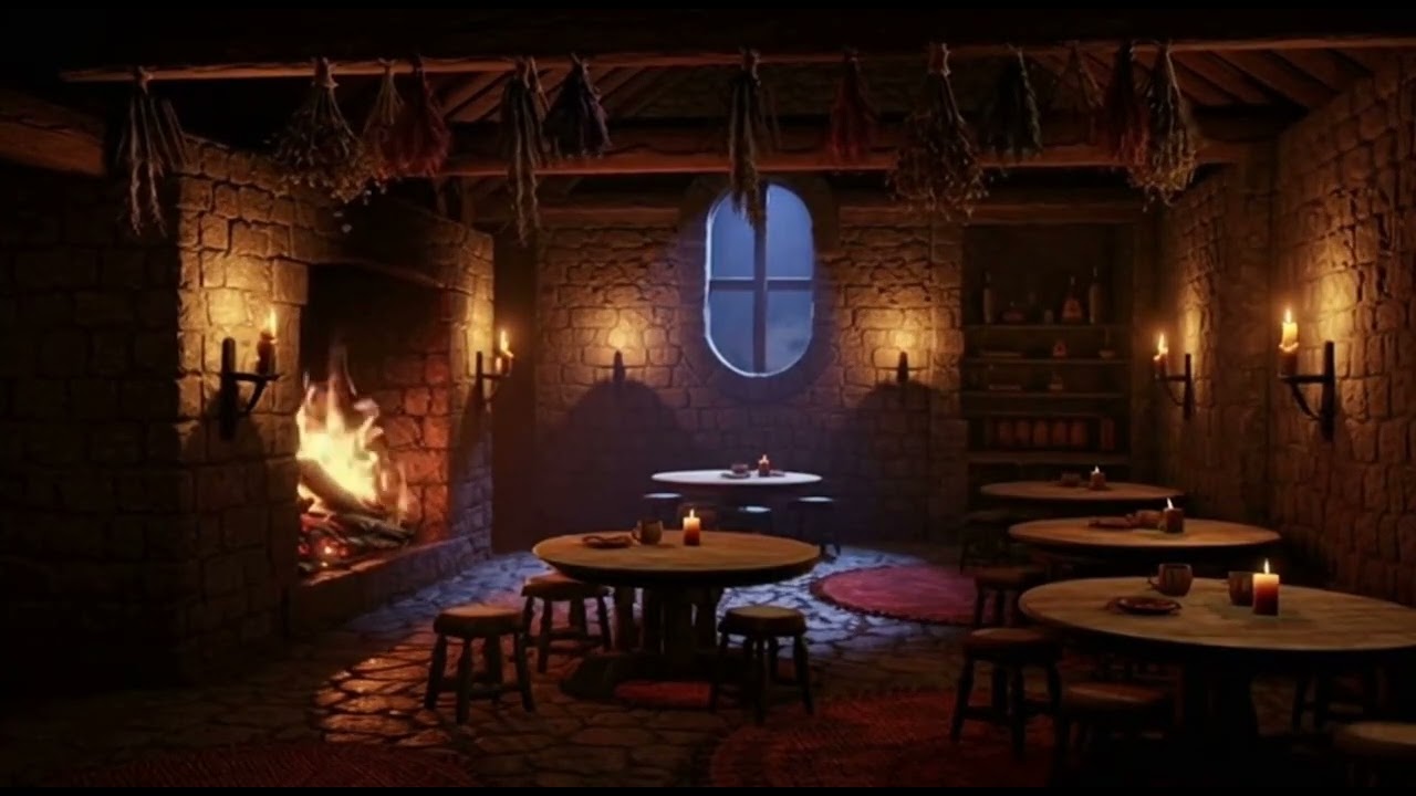 Ancient Medieval Tavern Fireplace 🔥 Warm Fire Ambience | Sleep & Relax | No Music