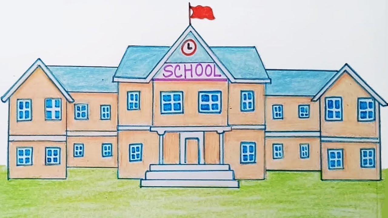 How to draw a school step by step (very easy)