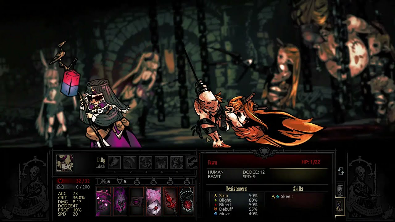 Modded Darkest Dungeon: Minstrel, Grove Tender, Lilith, Nicorote VS. Fawn (Boss)